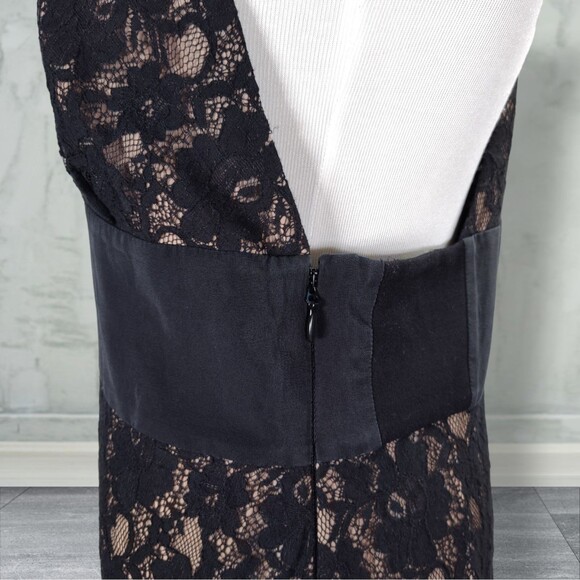 BCBGMaxazria Serafina Lace Overlay Formal Dress Size 12 Black Front Split Plunge - Picture 11 of 16